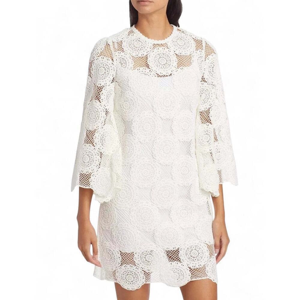 Zimmermann Junie Ivory Cotton Lace Crochet Mini Dress Cottagecore Sz 3 / 10 / L - Picture 5 of 9